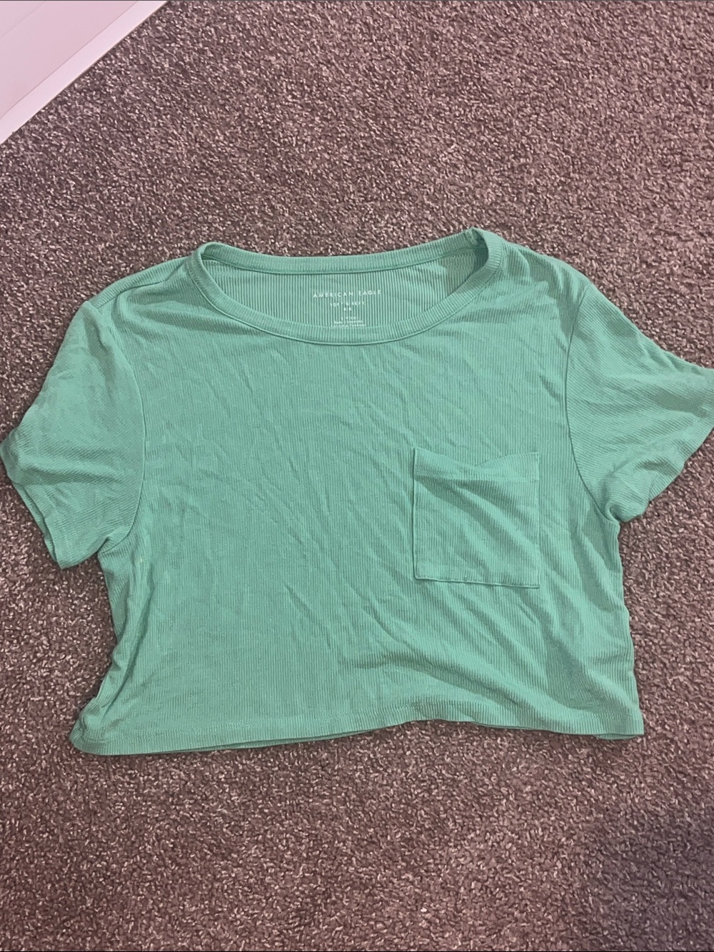 American Eagle Outfitters Mint Green Ribbed Pocket Crop Tee